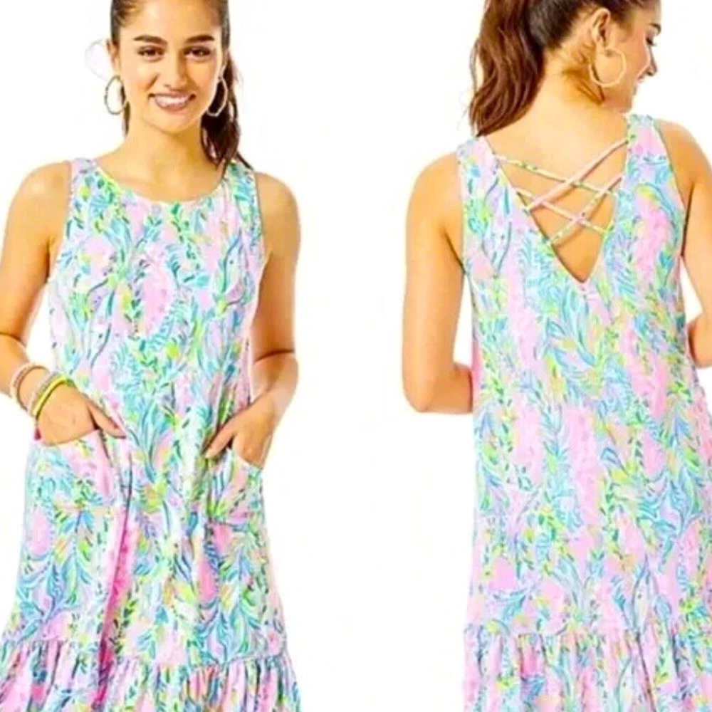 Lilly Pulitzer Kristen Flounce Dress W/Pockets Sz Medium Unicorn of the Sea - Picture 3 of 13